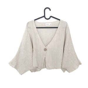 LUUKAA Linen Oatmeal Oversized Crop Blouse / Size S to M